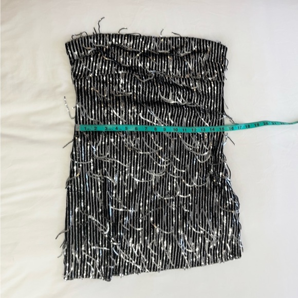 Silence + Noise Womens Black & Silver Sequins Fringe Strapless Mini Dress,Size L - Picture 10 of 14